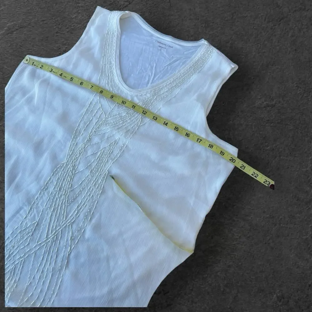 Coldwater Creek women’s size L 14 ivory tank top with beadwork on front